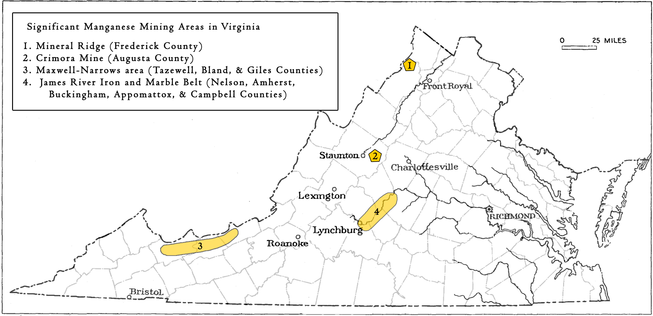 Minas y prospectos de manganeso en Virginia