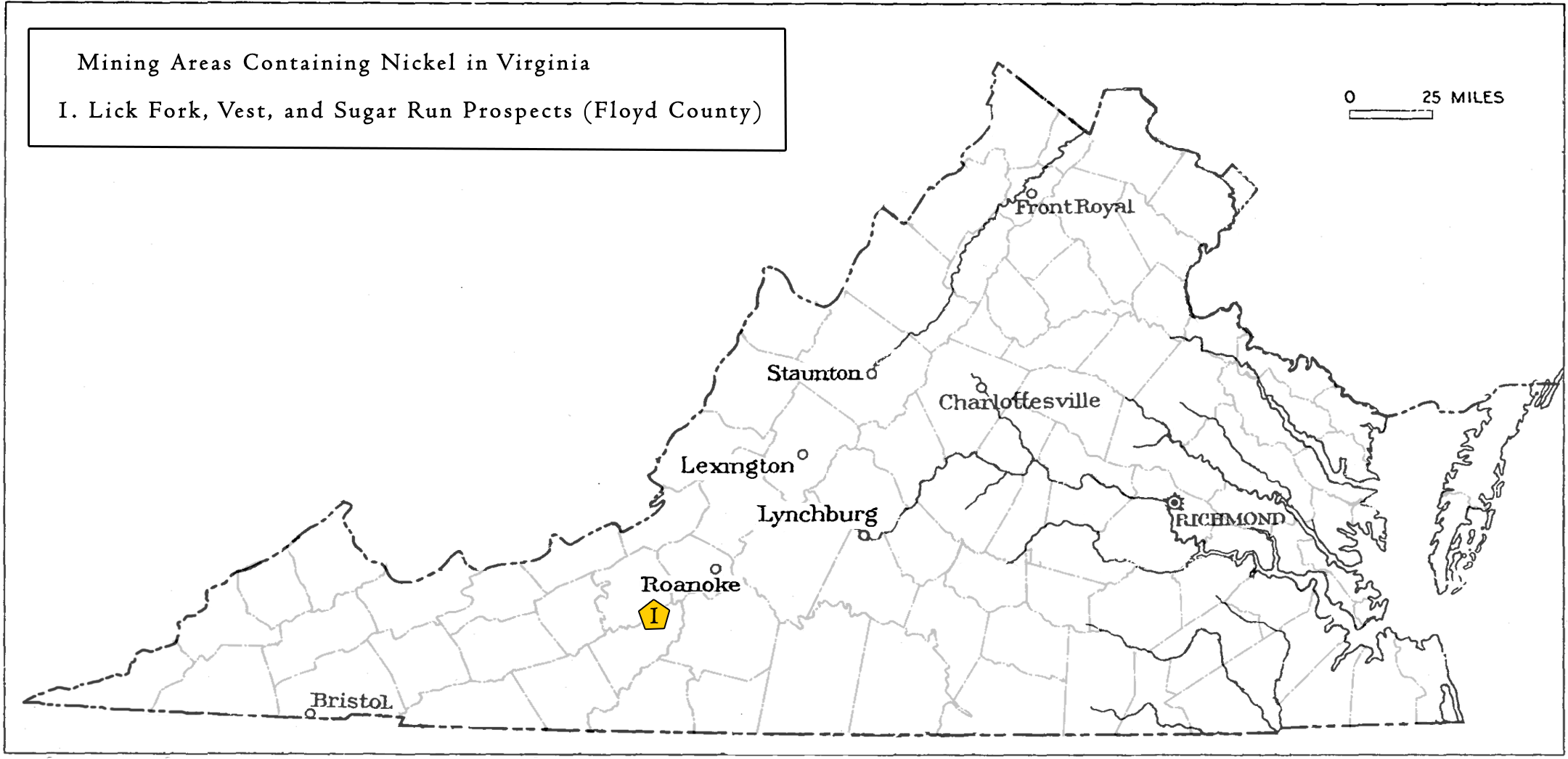 Minas de níquel y prospectos en Virginia