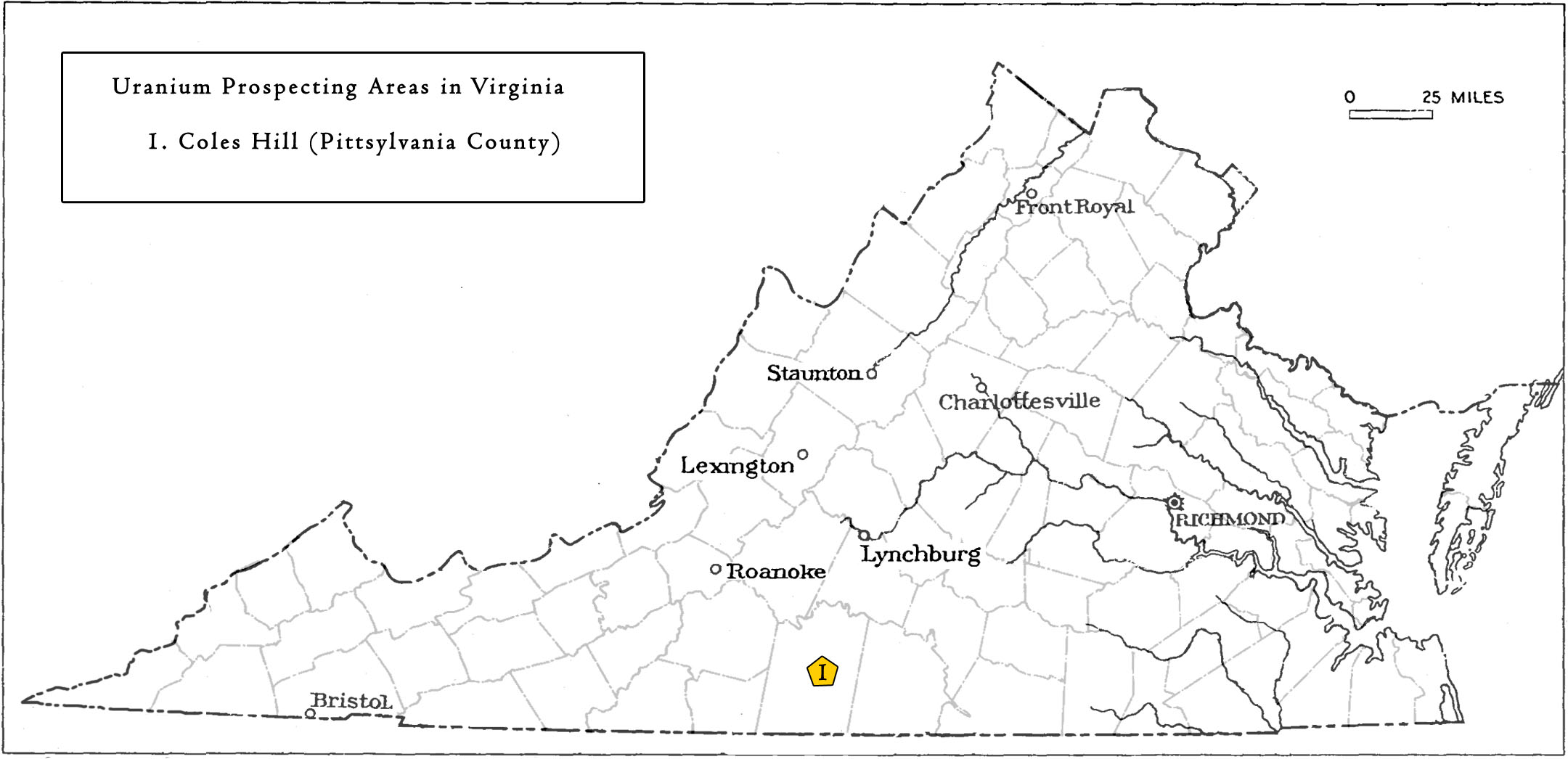 Localizaciones prospectadas para uranio en Virginia