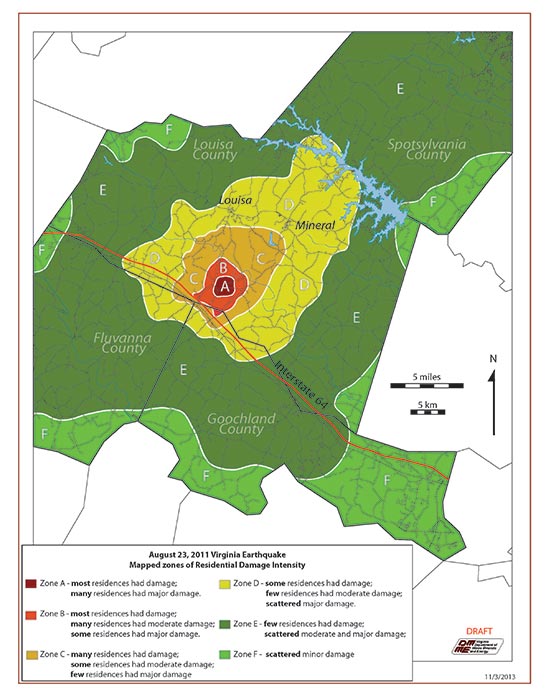 Mapa de intensidad de la zona de daño para el 5.8M Terremoto
