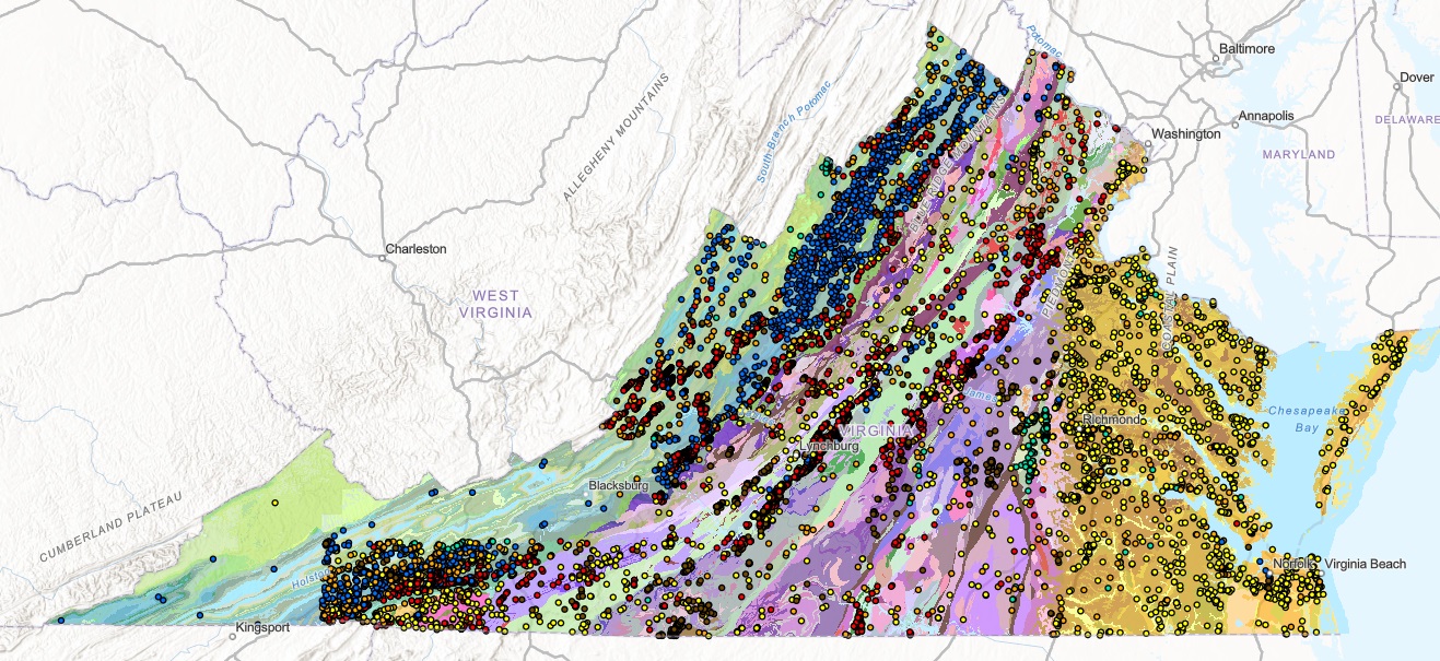 Áreas del Programa de Recursos Minerales de Virginia
